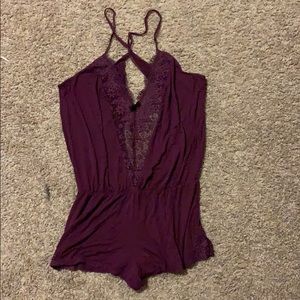 Sexy Dark Purple sleeping lace romper